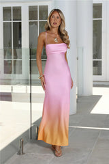 Amber Horizon Satin Maxi Dress Sunset