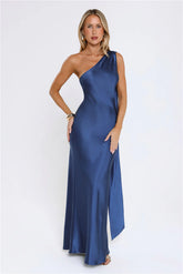 The Diamond Soirée Halter Satin Maxi Dress Navy