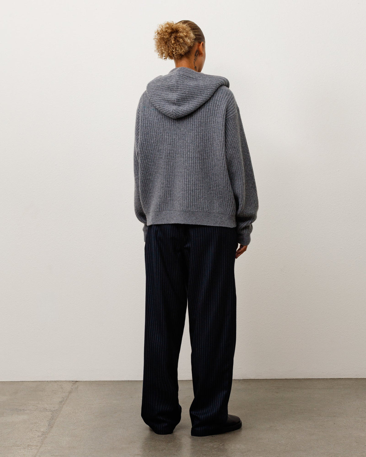 WAFFLE CASHMERE ZIP HOOD SWEATER