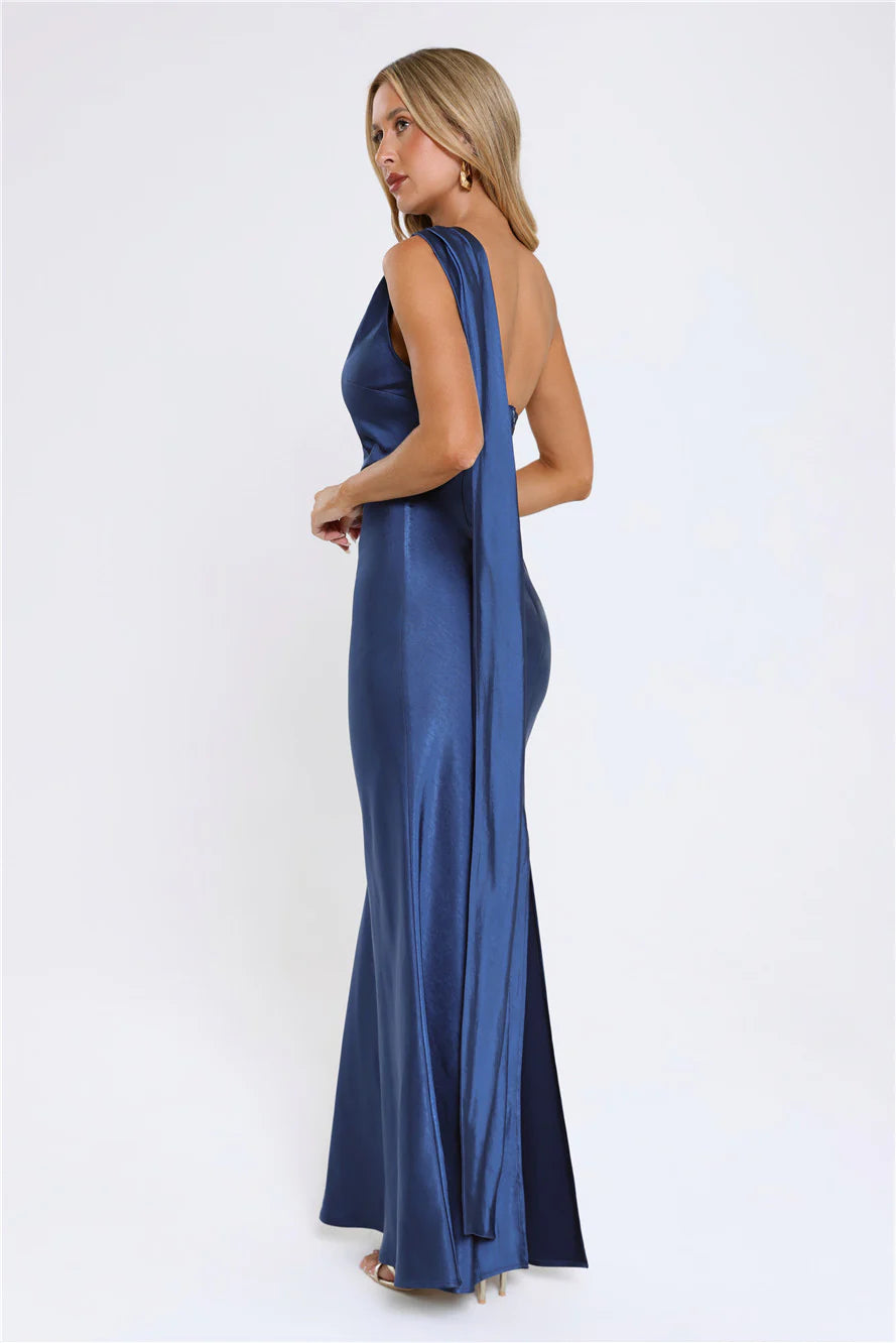 The Diamond Soirée Halter Satin Maxi Dress Navy
