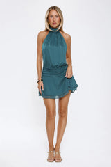 On Her Level Halter Mini Dress Teal